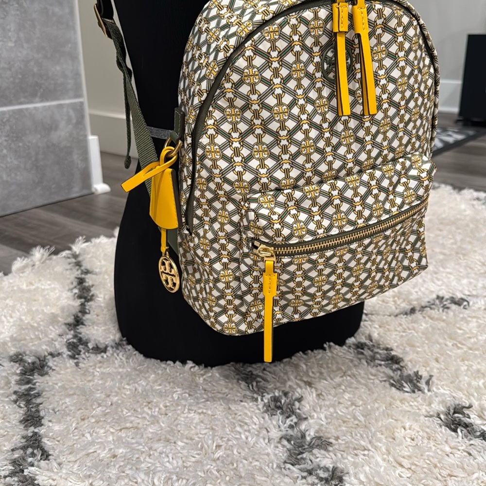 Tory Burch Yellow and White Patterned Backpack